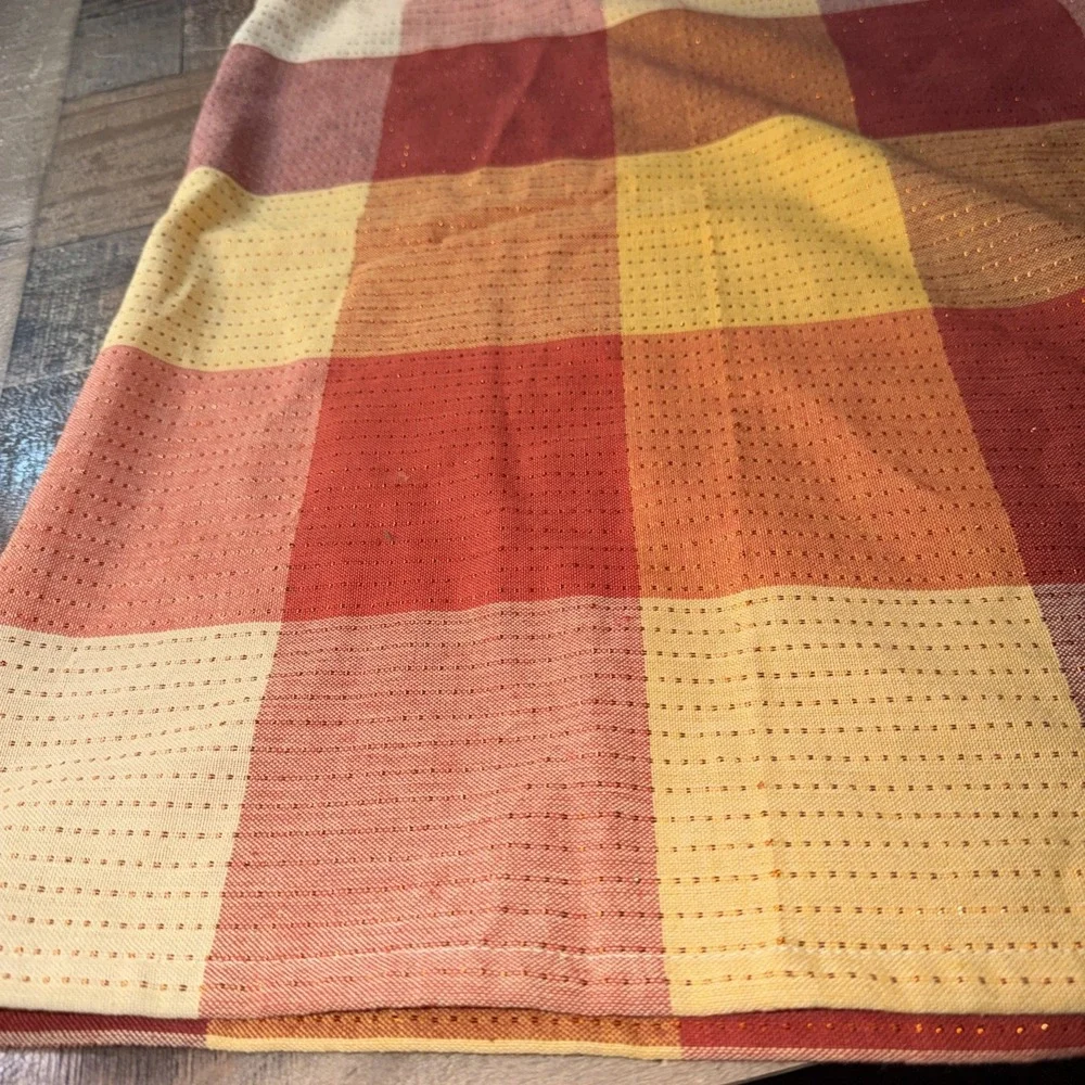 Vintage Gingham Check Tablecloth Orange Harvest Halloween Tones 68x106 Oblong